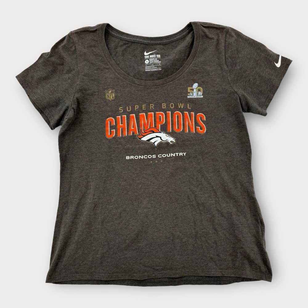 Nike Denver Broncos Shirt‎ Womens Large Super Bowl 50 Champions Short Sleeve Tee